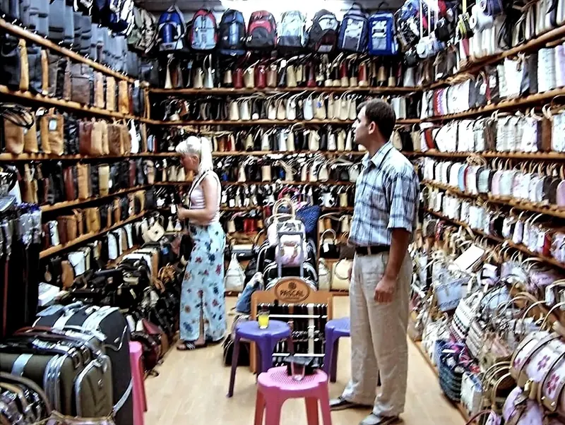 The original BROTHERSBAG shop in Türkler, lined wall to wall with bags, photographed in the early years